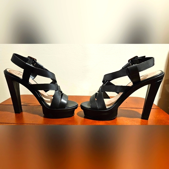 Vince Camuto Women's Cantara Platform Wedges Leather Sandal Black Size 8 - Picture 8 of 8